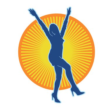 Hareketli bir kadın dansçının silueti. Mutlu dans eden bir kadının silueti..