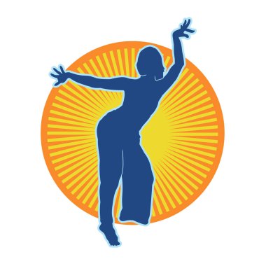 Hareketli bir kadın dansçının silueti. Dans eden zayıf bir kadının silueti..