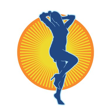 Hareketli bir kadın dansçının silueti. Mutlu dans eden bir kadının silueti..