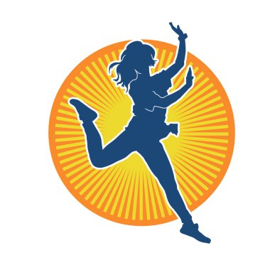 Hareketli bir kadın dansçının silueti. Mutlu dans eden bir kadının silueti..