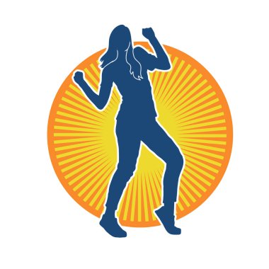 Hareketli bir kadın dansçının silueti. Mutlu dans eden bir kadının silueti..