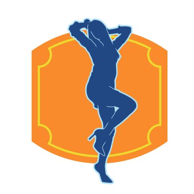 Hareketli bir kadın dansçının silueti. Mutlu dans eden bir kadının silueti..