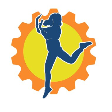 Hareketli bir kadın dansçının silueti. Mutlu dans eden bir kadının silueti..