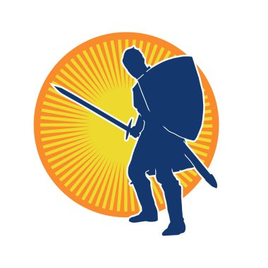 Eski bir Romalı askerin silueti. Kılıç ve demir kılıçla poz vermiş..