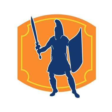 Eski bir Romalı askerin silueti. Kılıç ve demir kılıçla poz vermiş..