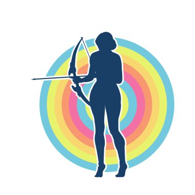 Dişi okçu bir dövüşçünün silueti ok ve yayla pozisyonunu alıyor..