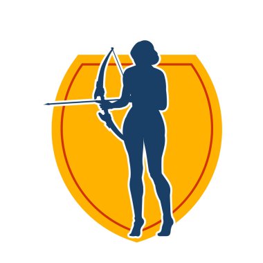 Dişi okçu bir dövüşçünün silueti ok ve yayla pozisyonunu alıyor..