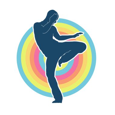 Doğu dövüş sanatı pozu veren bir adamın silueti. Dövüş sanatlarında bir erkeğin silueti..