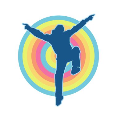 Hareket halindeki bir erkek dansçının silueti. Dans eden zayıf bir adamın silueti..