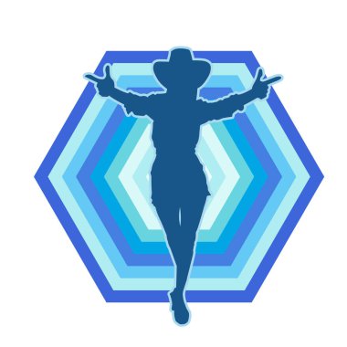 Kovboy kostümü giymiş bir kadın modelin silueti. Poz vermiş bir kovboy kızın silueti..