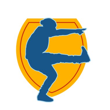 Hareket halindeki bir erkek dansçının silueti. Dans eden zayıf bir adamın silueti..