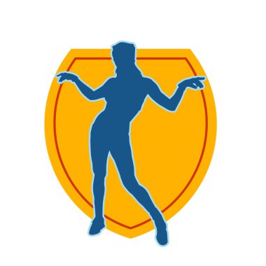 Hareketli bir kadın dansçının silueti. Dans eden zayıf bir kadının silueti..