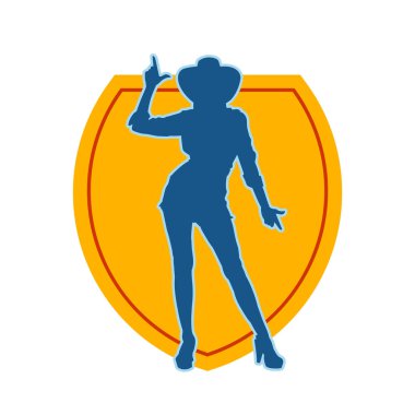 Kovboy kostümü giymiş bir kadın modelin silueti. Poz vermiş bir kovboy kızın silueti..