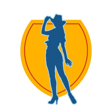 Kovboy kostümü giymiş bir kadın modelin silueti. Poz vermiş bir kovboy kızın silueti..