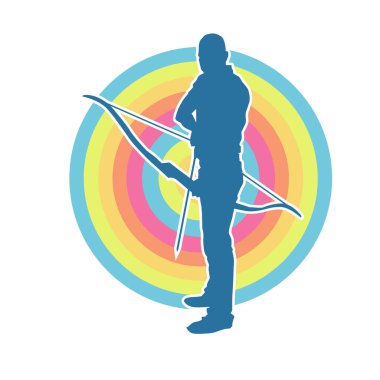 Hareketli erkek okçu savaşçısının silueti. Okçuluk silahı taşıyan bir adamın silueti..