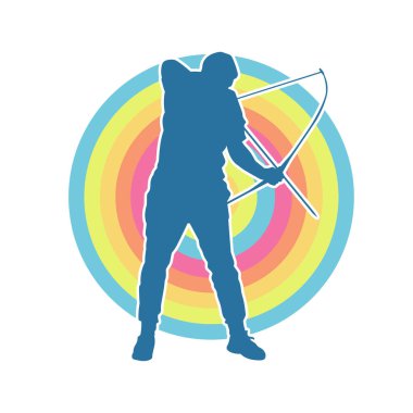 Hareketli erkek okçu savaşçısının silueti. Okçuluk silahı taşıyan bir adamın silueti..