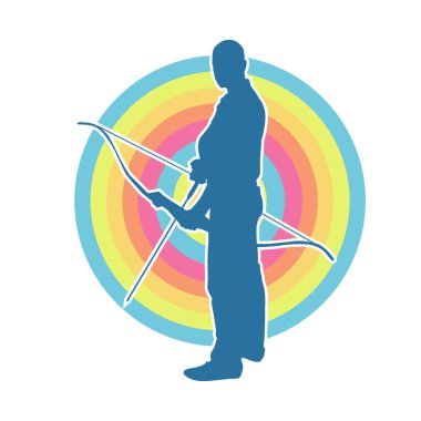 Hareketli erkek okçu savaşçısının silueti. Okçuluk silahı taşıyan bir adamın silueti..