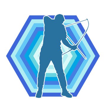 Hareketli erkek okçu savaşçısının silueti. Okçuluk silahı taşıyan bir adamın silueti..