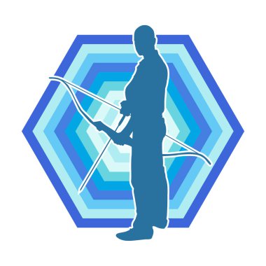 Hareketli erkek okçu savaşçısının silueti. Okçuluk silahı taşıyan bir adamın silueti..