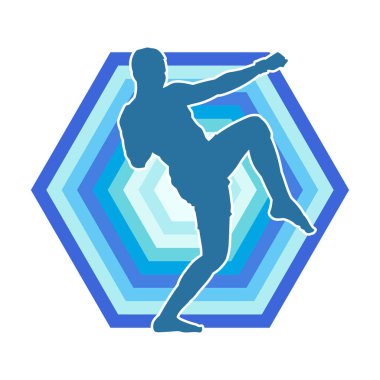 Hareketli erkek kickboksör atletinin silueti. Tekme atan bir adamın silueti..