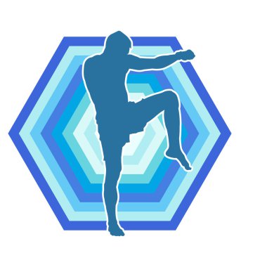 Hareketli erkek kickboksör atletinin silueti. Tekme atan bir adamın silueti..