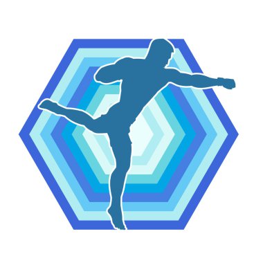 Doğu dövüş sanatı pozu veren bir adamın silueti. Dövüş sanatlarında bir erkeğin silueti..