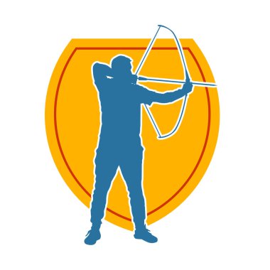 Hareketli erkek okçu savaşçısının silueti. Okçuluk silahı taşıyan bir adamın silueti..