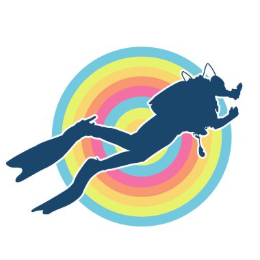 Erkek bir dalgıcın silueti. Dalış pozisyonunda bir adamın silueti..