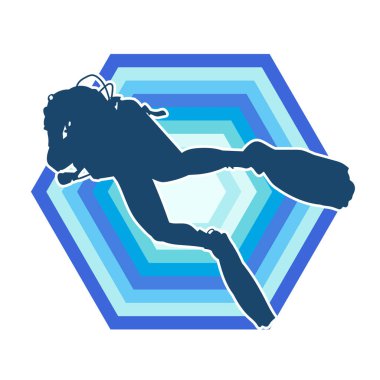 Erkek bir dalgıcın silueti. Dalış pozisyonunda bir adamın silueti..