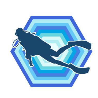 Erkek bir dalgıcın silueti. Dalış pozisyonunda bir adamın silueti..