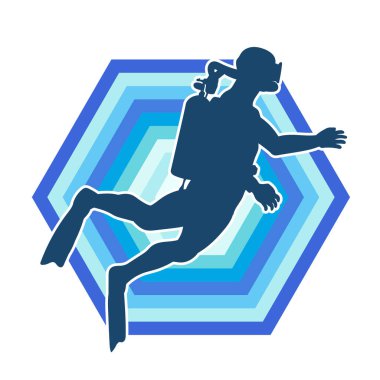 Erkek bir dalgıcın silueti. Dalış pozisyonunda bir adamın silueti..