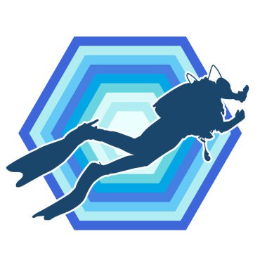 Erkek bir dalgıcın silueti. Dalış pozisyonunda bir adamın silueti..