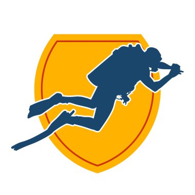 Erkek bir dalgıcın silueti. Dalış pozisyonunda bir adamın silueti..