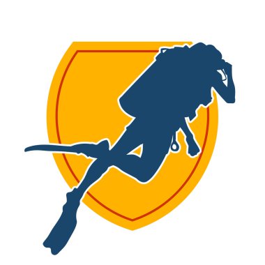 Erkek bir dalgıcın silueti. Dalış pozisyonunda bir adamın silueti..