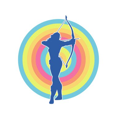 Dişi okçu bir dövüşçünün silueti ok ve yayla pozisyonunu alıyor..