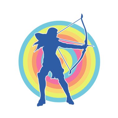 Dişi okçu bir dövüşçünün silueti ok ve yayla pozisyonunu alıyor..