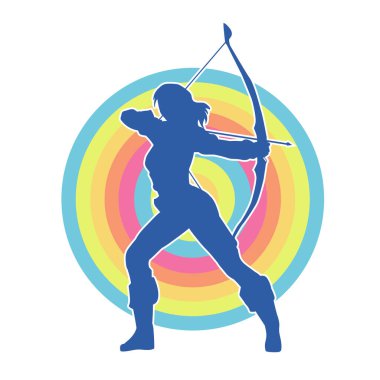 Dişi okçu bir dövüşçünün silueti ok ve yayla pozisyonunu alıyor..