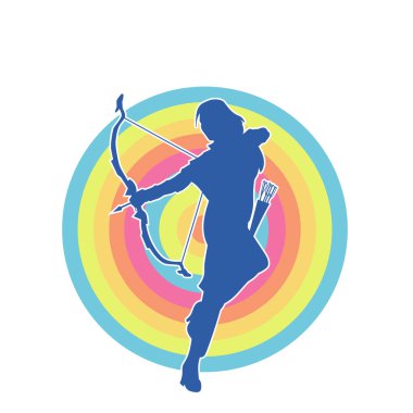 Dişi okçu bir dövüşçünün silueti ok ve yayla pozisyonunu alıyor..