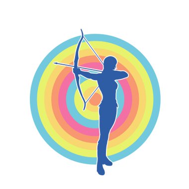 Dişi okçu bir dövüşçünün silueti ok ve yayla pozisyonunu alıyor..