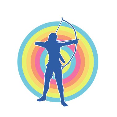 Dişi okçu bir dövüşçünün silueti ok ve yayla pozisyonunu alıyor..