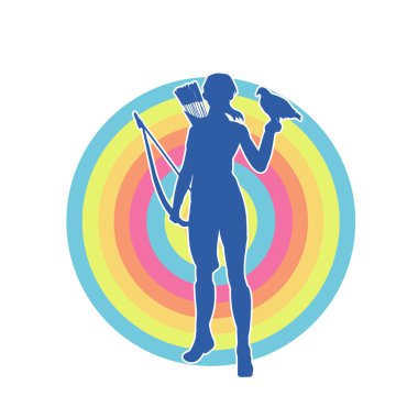 Dişi okçu bir dövüşçünün silueti ok ve yayla pozisyonunu alıyor..