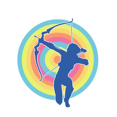 Dişi okçu bir dövüşçünün silueti ok ve yayla pozisyonunu alıyor..