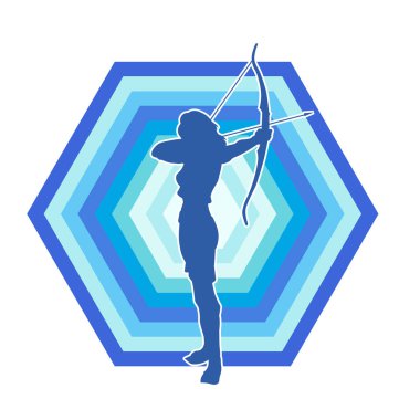 Dişi okçu bir dövüşçünün silueti ok ve yayla pozisyonunu alıyor..