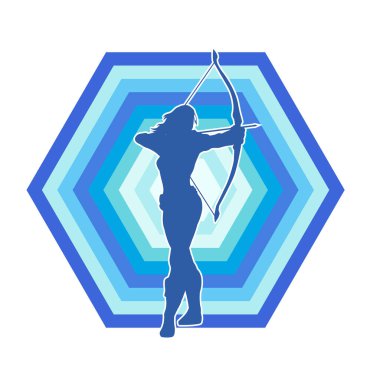 Dişi okçu bir dövüşçünün silueti ok ve yayla pozisyonunu alıyor..