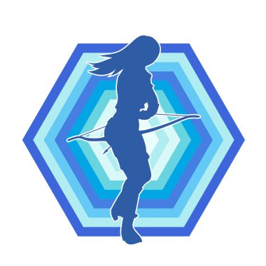 Dişi okçu bir dövüşçünün silueti ok ve yayla pozisyonunu alıyor..