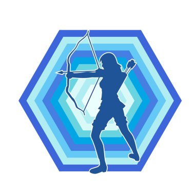 Dişi okçu bir dövüşçünün silueti ok ve yayla pozisyonunu alıyor..