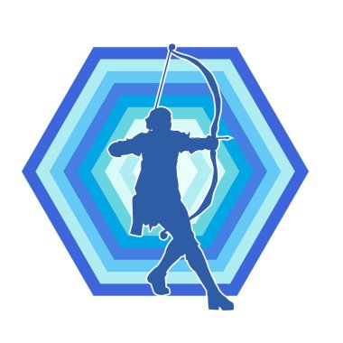 Dişi okçu bir dövüşçünün silueti ok ve yayla pozisyonunu alıyor..