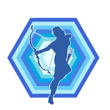 Dişi okçu bir dövüşçünün silueti ok ve yayla pozisyonunu alıyor..