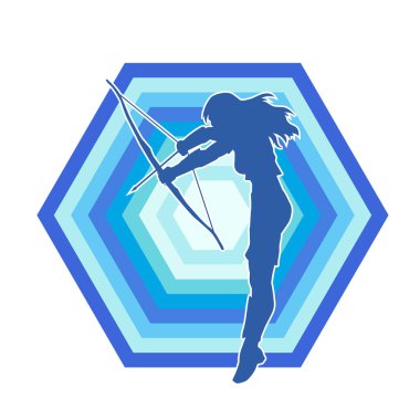 Dişi okçu bir dövüşçünün silueti ok ve yayla pozisyonunu alıyor..