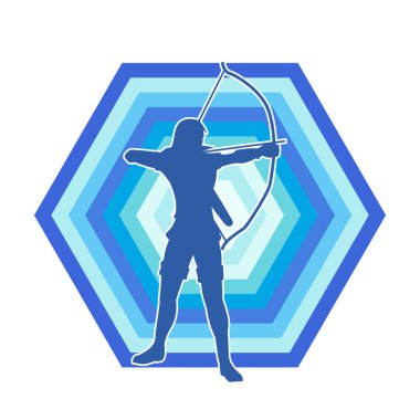 Dişi okçu bir dövüşçünün silueti ok ve yayla pozisyonunu alıyor..